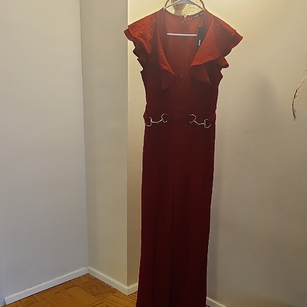 Fashion Nova Deep Red Maxi Dress with Ruffles